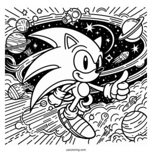 Super Sonic Coloring Page In Outer Space