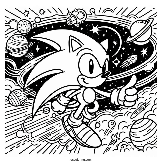 Super Sonic Coloring Page In Outer Space