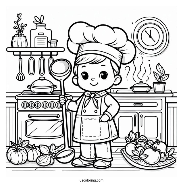 Ratatouille Coloring Page Holding a Ladle In The Kitchen