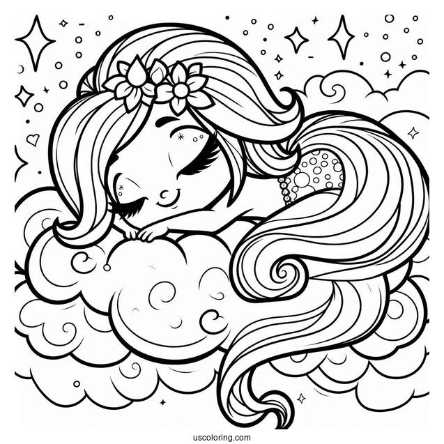 Cute Shimmer And Shine Coloring Page Resting On A Cloud For Preschoolers