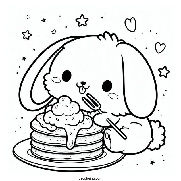 Simple Bunny Eating Fluffy Pancake Coloring Page For Preschoolers