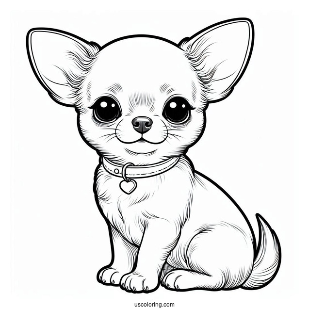 Cute Short Hair Chihuahua Coloring Page Sitting