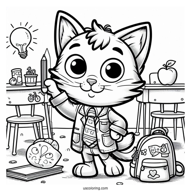 Pete The Cat At School Coloring Page