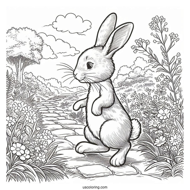 Easy Peter Rabbit Coloring Page Walking Down A Path