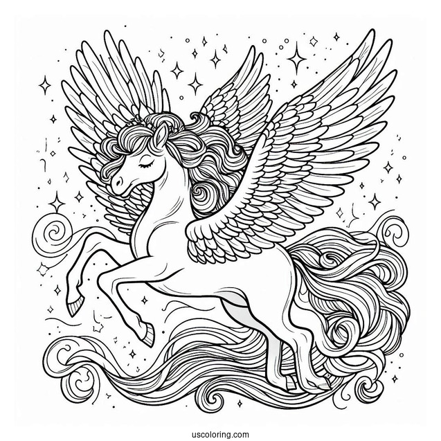 Pegasus Coloring Page Spreading His Wings