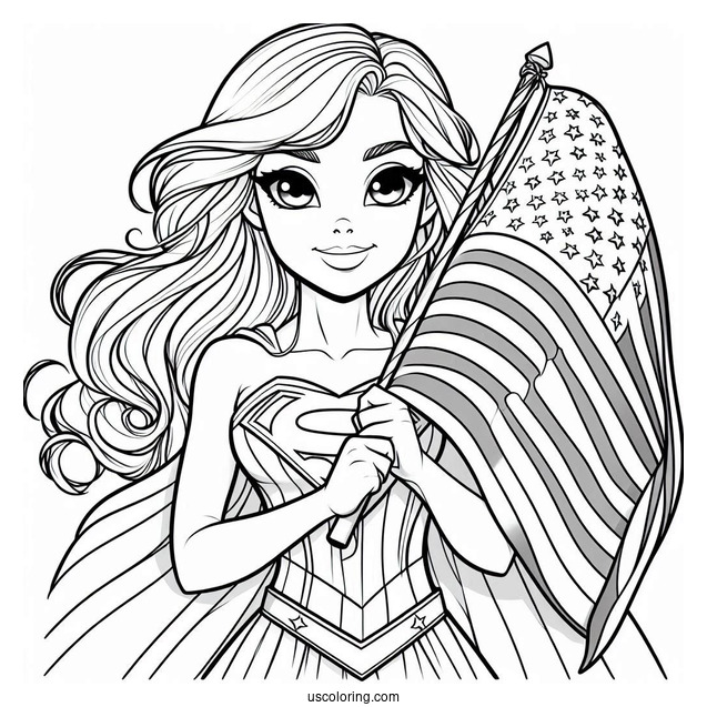 Supergirl Coloring Page Holding The American Flag
