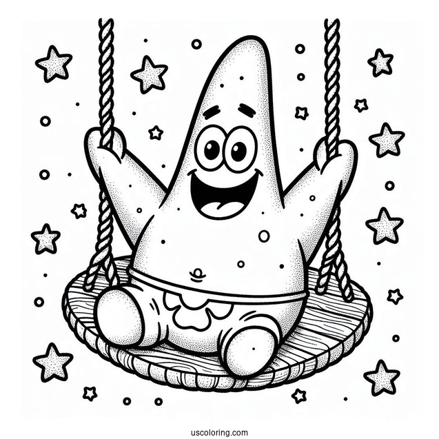 Detailed Patrick Star Coloring Page On A Swing