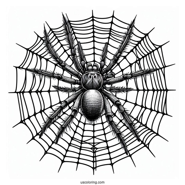 Huntsman Spider On Web Coloring Page