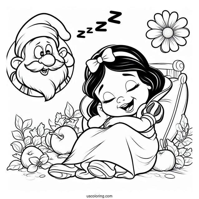 Snow White Coloring Pages Of Sleep Dwarf Yawning For Preschoolers