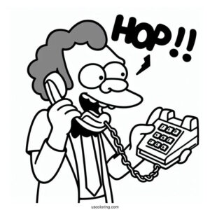 Simpsons Coloring Pages Of Moe Using His Prank Phone