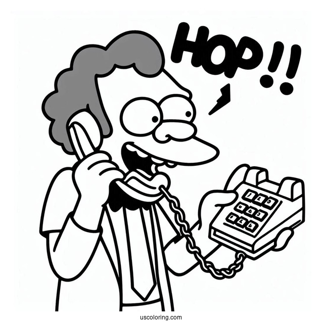 Simpsons Coloring Pages Of Moe Using His Prank Phone