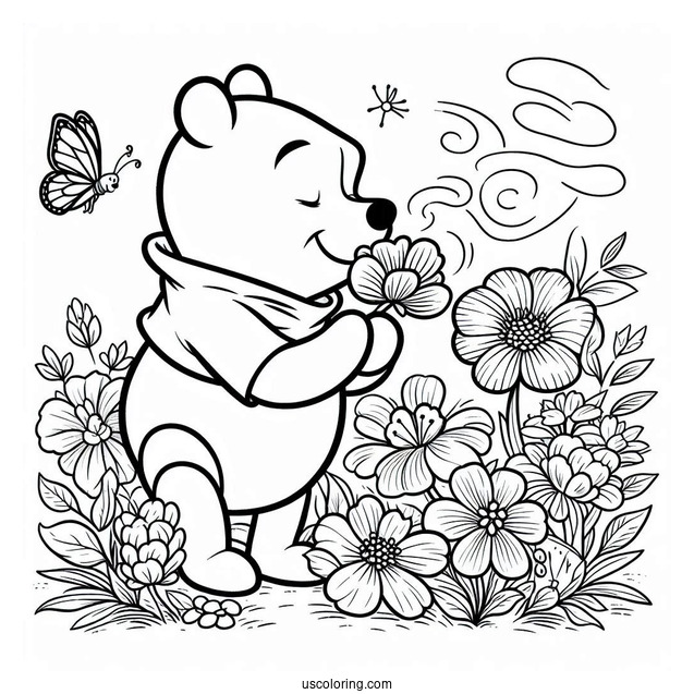 Winnie The Pooh Smelling Spring Coloring Page Flowers For Kids