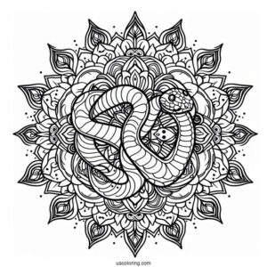 Snake Wrapping Around a Mandala To Color