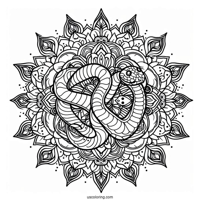 Snake Wrapping Around a Mandala To Color