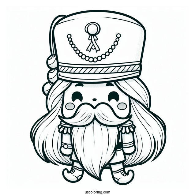 Chibi Nutcracker Coloring Page With A Large Hat And Long Beard For Preschoolers