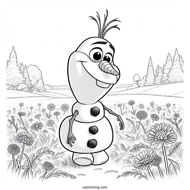Olaf Walking In Field During Summer To Color