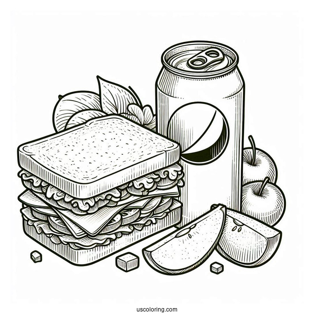 Sandwich And Soda Coloring Page