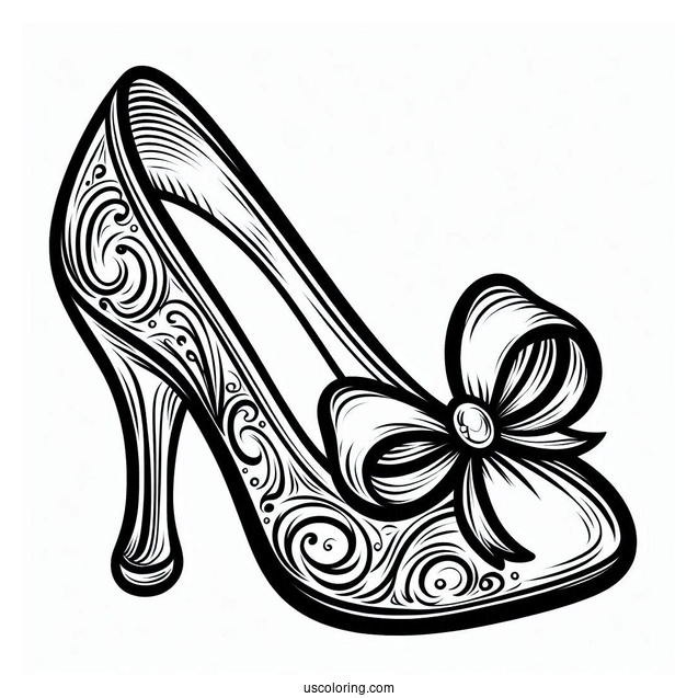 Cinderella s Glass Slipper With Bow Coloring Sheet For Kids