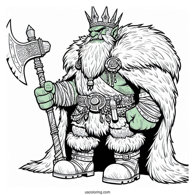 Hulk Coloring Page Wearing A Furry Cape And Holding An Axe