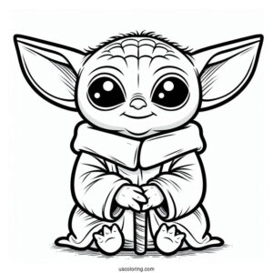 Simple To Color Baby Yoda For Kids
