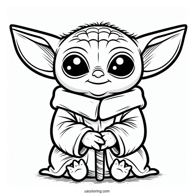 Simple To Color Baby Yoda For Kids