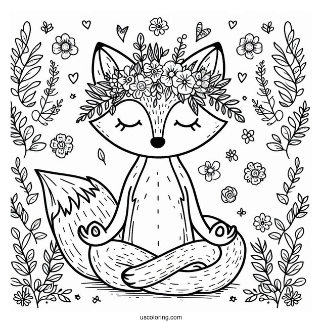Meditating Fox With A Flower Crown