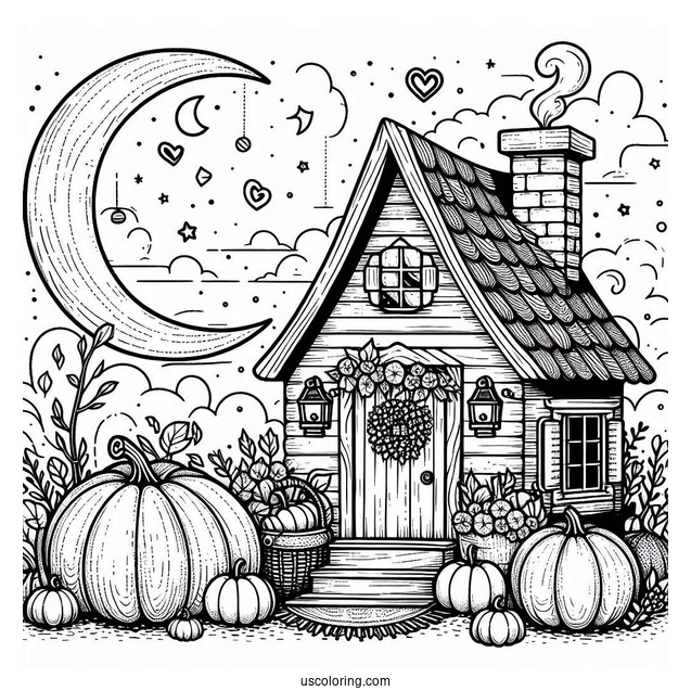 Cozy Pumpkin Coloring Page House