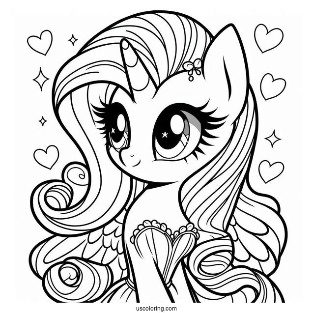 Cute With Fluttershy With Rarity Coloring Page For Kids