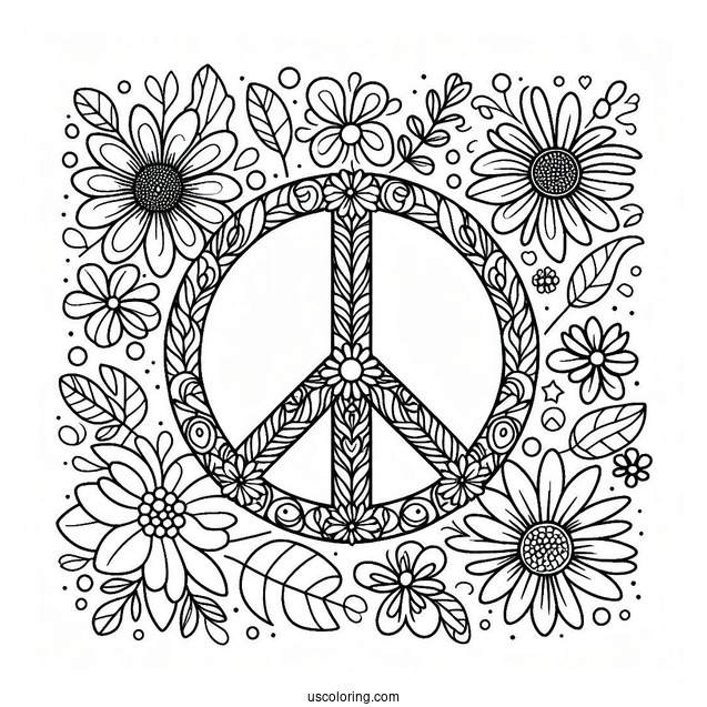 Peace Coloring Page Symbol Made Up Of Different Flowers