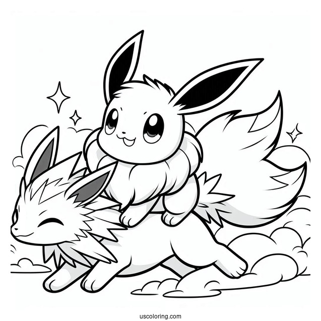 Eevee Riding On Jolteon Coloring Page