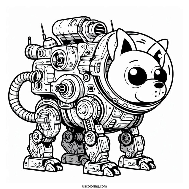 Rick and Morty Coloring Page Of Snuffles the Dog in Mech Suit