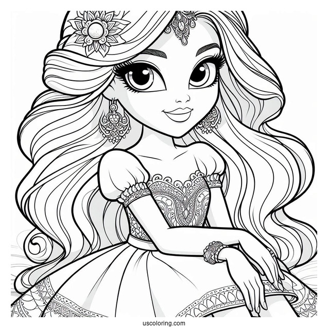 Shimmer And Shine Coloring Page Of Pretty Nahal Sitting
