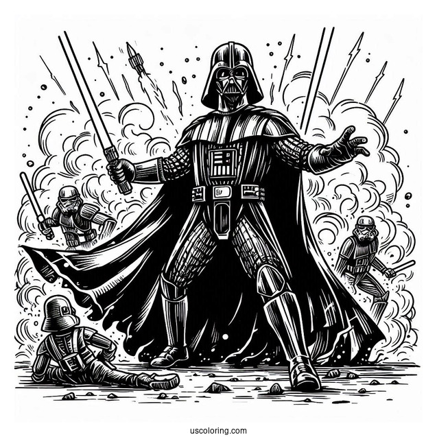 Darth Vader In A Battle Coloring Page