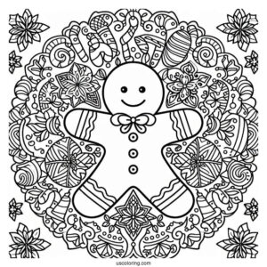 Full Page Gingerbread Christmas Mandala Coloring Page