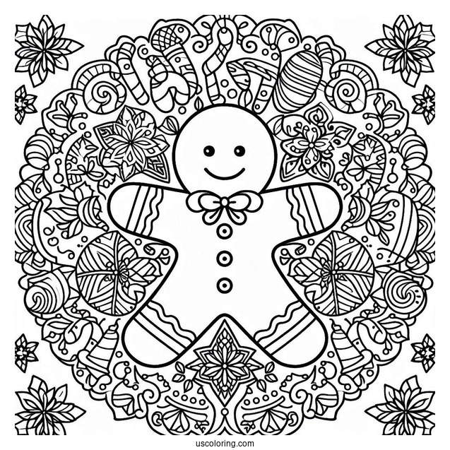 Full Page Gingerbread Christmas Mandala Coloring Page