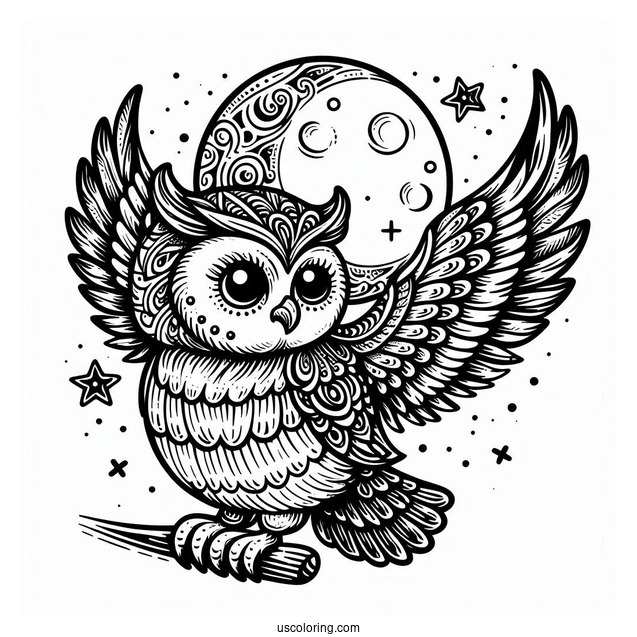 Owl Waving Wing Under The Moon