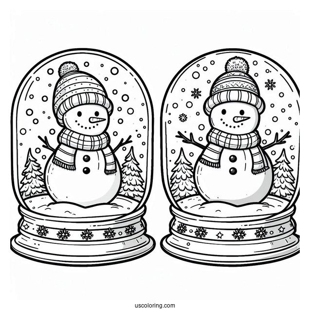 Coloring Page Of a Snowman In Snowglobe