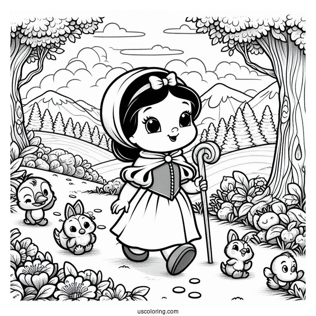 Stitch Walking With Snow White Coloring Pages In The Garden