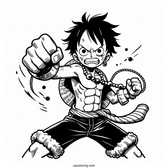 Luffy Coloring Page Doing Gatling Punch Attack