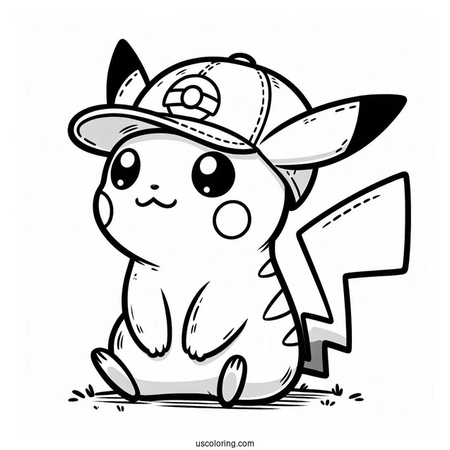 Coloring Sheet Of Pikachu Wearing Cap