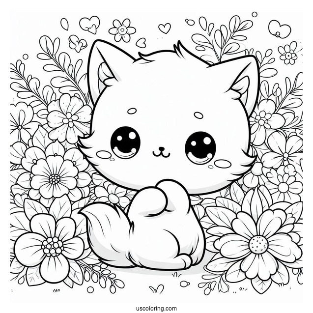 Chibi Kitten Among Flowers