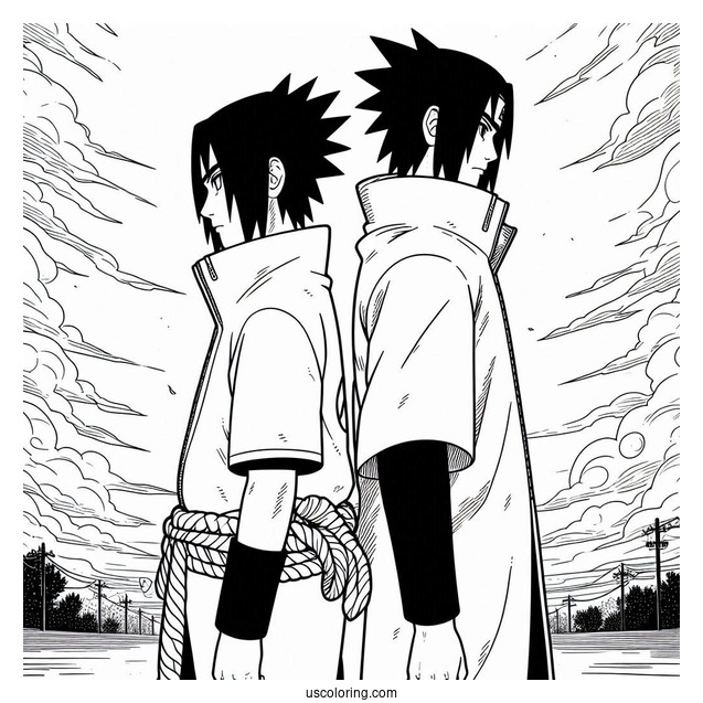Uchiha Sasuke Coloring Page Standing Back To Back With Itachi