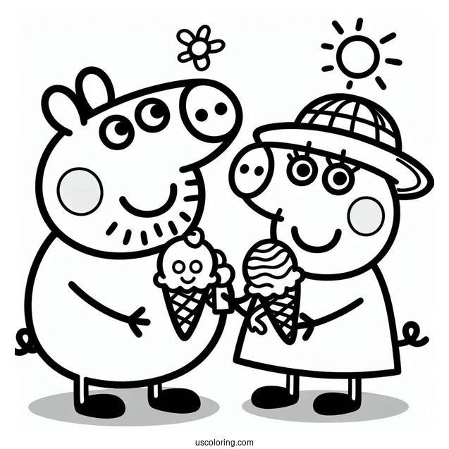 Peppa Pig And George Eating Ice Cream To Color