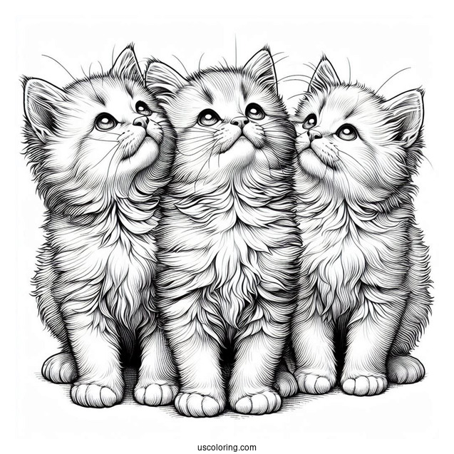 Three Realistic Kittens Looking Up