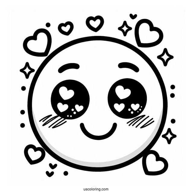 Smiling Face With Hearts Emoji Coloring Page For Preschoolers