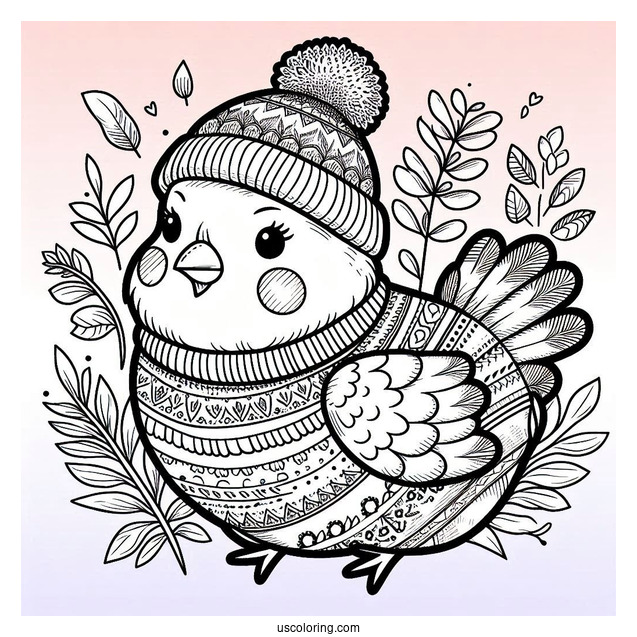Chicken Wearing a Sweater And Beanie To Color