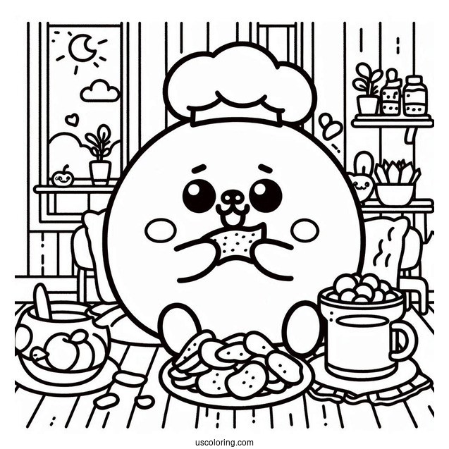 Pompompurin Eating Chips At Home Coloring Sheet