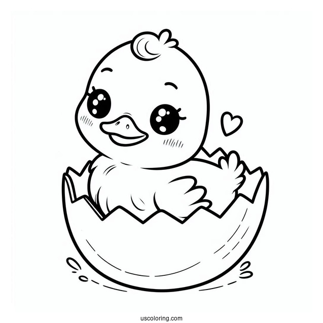 Cute Duckling in an Eggshell Coloring Sheet For Kids