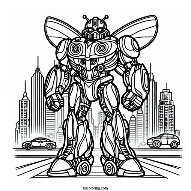 Autobot Bumblebee Coloring Page Form In The City