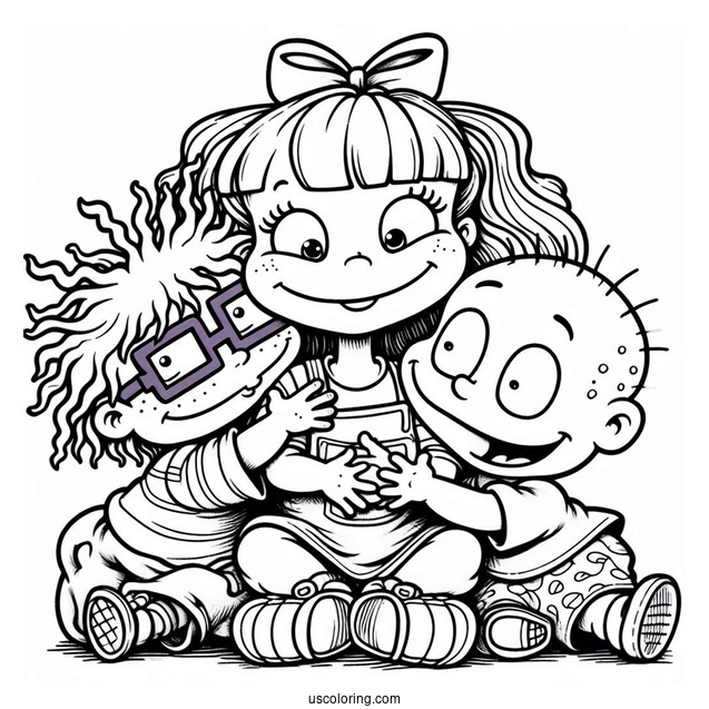 Rugrats Coloring Page Of Angelika Hugging Chuckie And Tommy